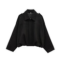 Jaqueta bomber feminina oversized de camurça com gola camisa e zíper Zellum