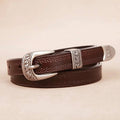 Cinto Feminino Feito em Couro Fino Estilo Western Marrom Escuro - Zellum