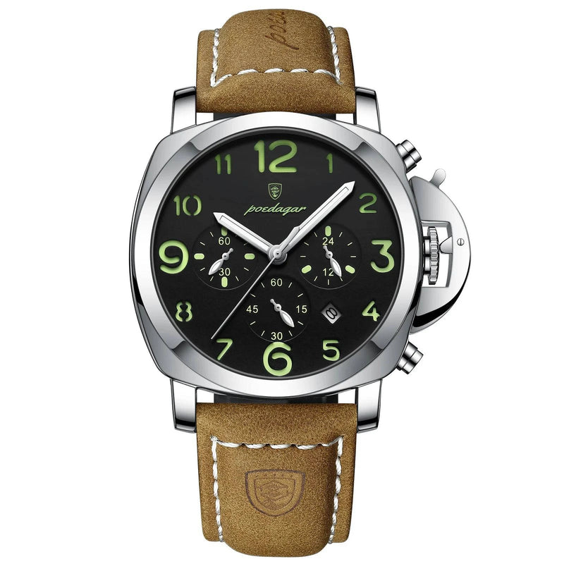 Relógio Masculino Poedagar Social Com Pulseira de Couro Prata Preto - Zellum