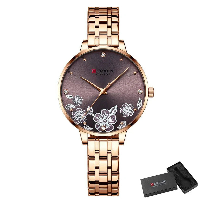 Relógio Feminino Curren Luxo Floral Café - Zellum