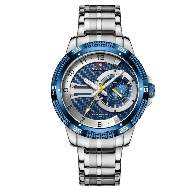 Relógio Masculino Elegante NaviForce Prata Azul - Zellum