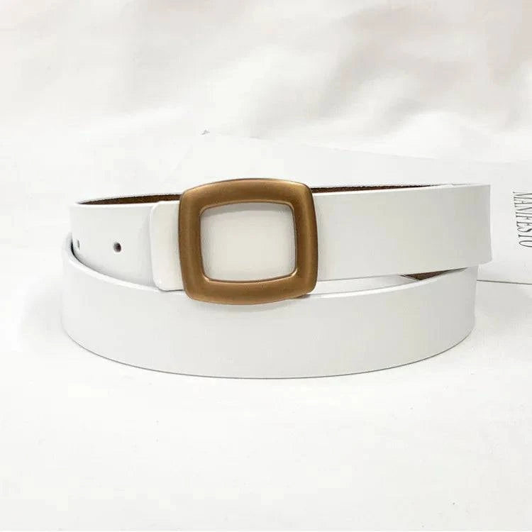 Cinto Feminino de Couro Genuíno Casual Branco - Zellum