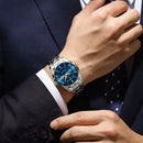 Relógio masculino Poedagar aço inox com mostrador azul e pulseira metal dois tons