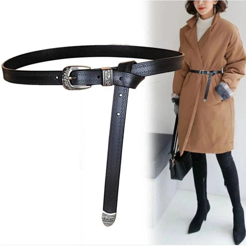 Cinto Feminino Feito em Couro Fino Estilo Western - Zellum