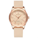 Relógio feminino rosé com pulseira bege e mostrador floral