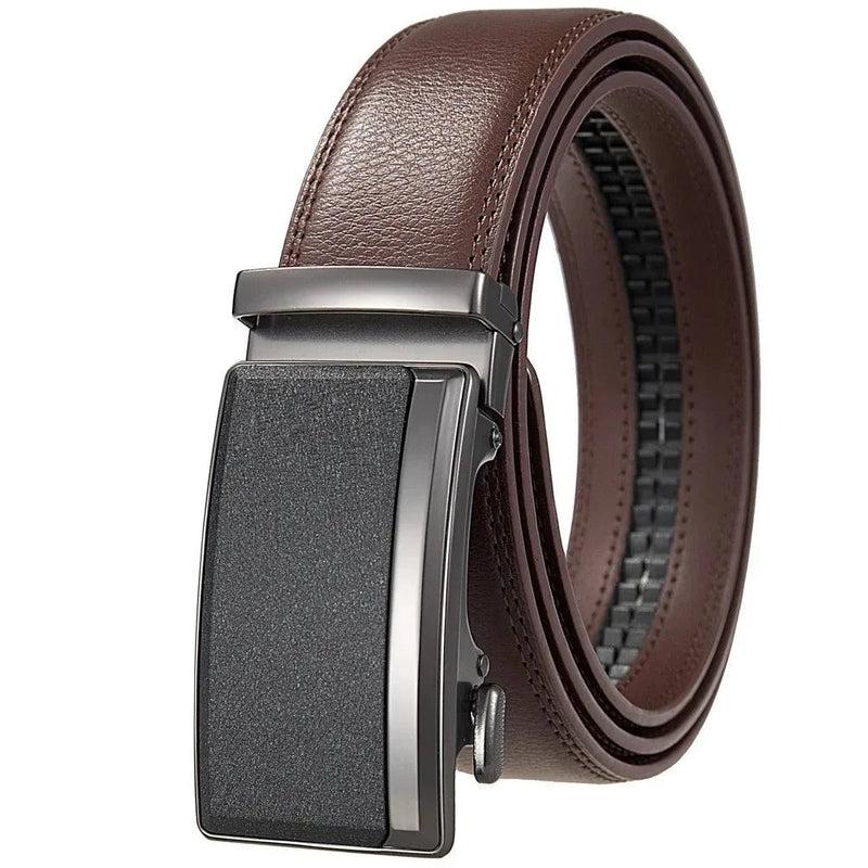 Cinto de couro genuíno masculino marrom escuro elegante.
