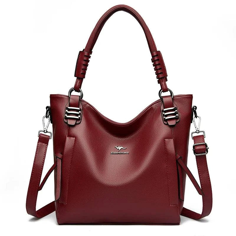Bolsa feminina de couro tote preta com alça dupla.