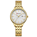 Relógio feminino Curren com mostrador branco em aço inox dourado