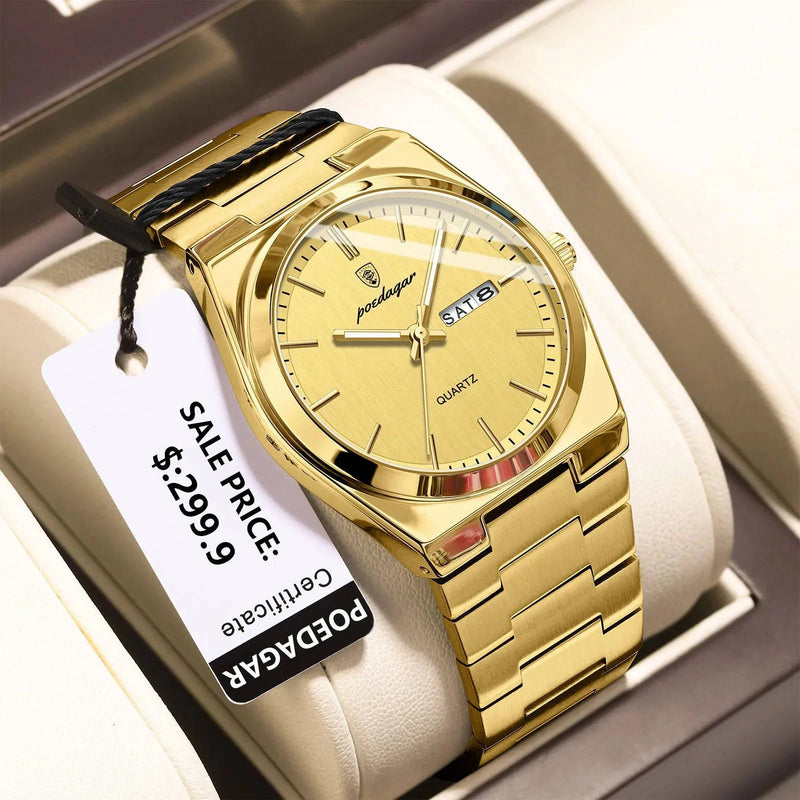 Relógio Masculino Poedagar Social de Aço Inox Dourado - Zellum