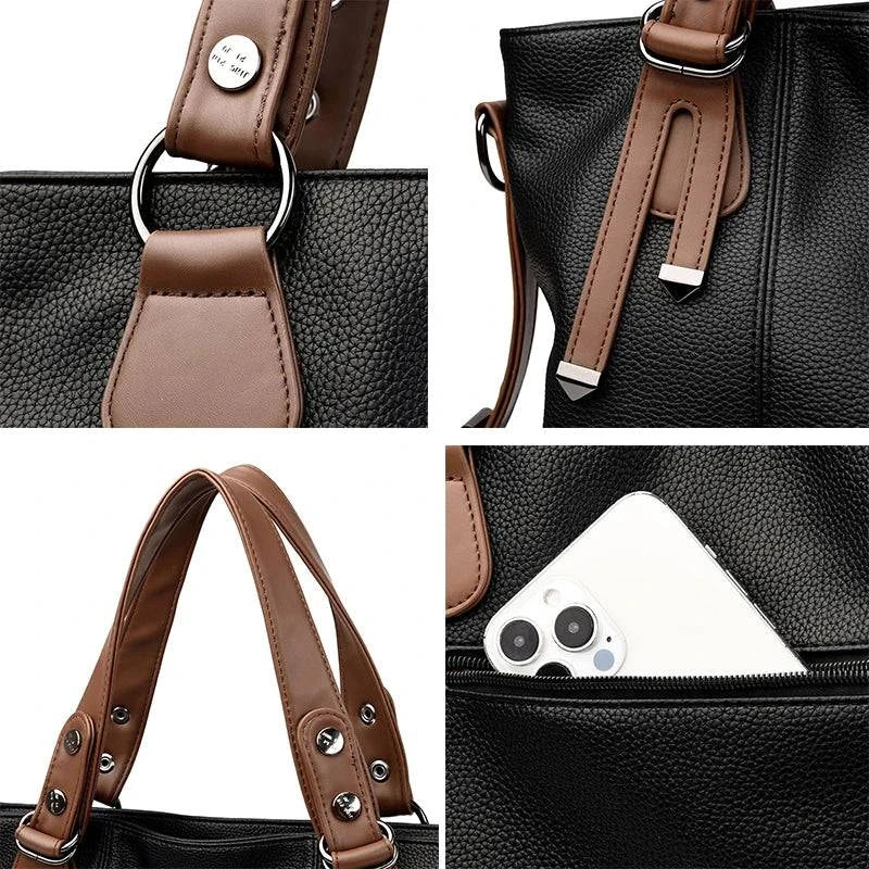 "Bolsa feminina de mão em couro genuíno marrom elegante."