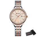 Relógio feminino Curren com mostrador rosê, pulseira aço inox bicolor e cristais