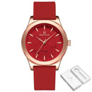 Relógio feminino Naviforce com mostrador vermelho, caixa rosê e pulseira vermelha