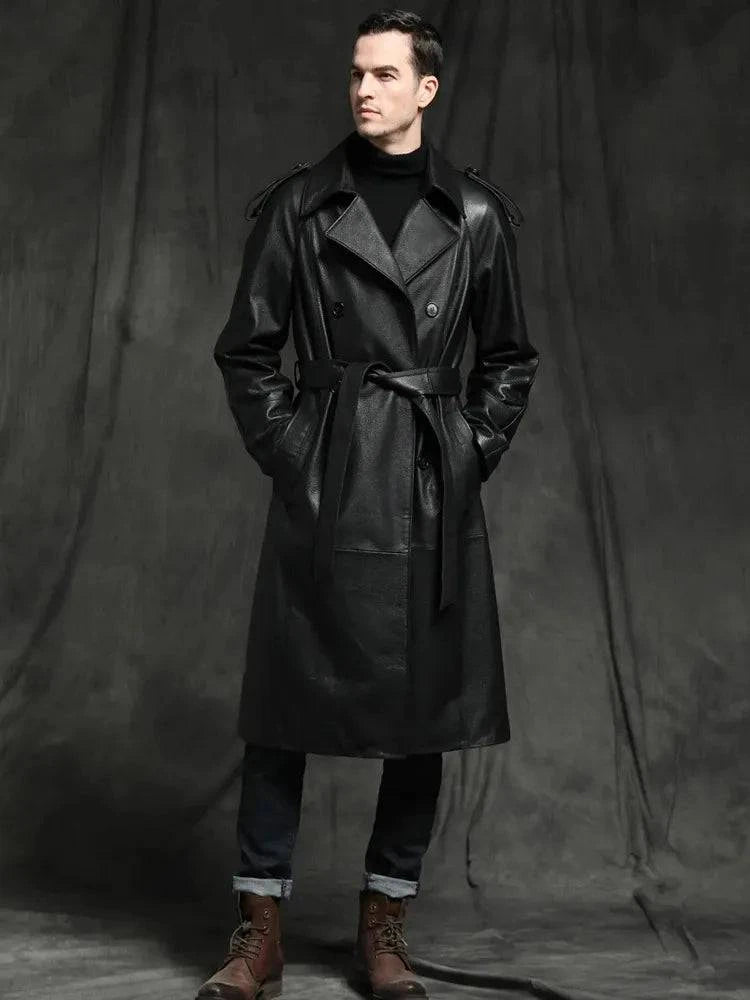 Sobretudo Masculino de Couro Longo Preto - Zellum