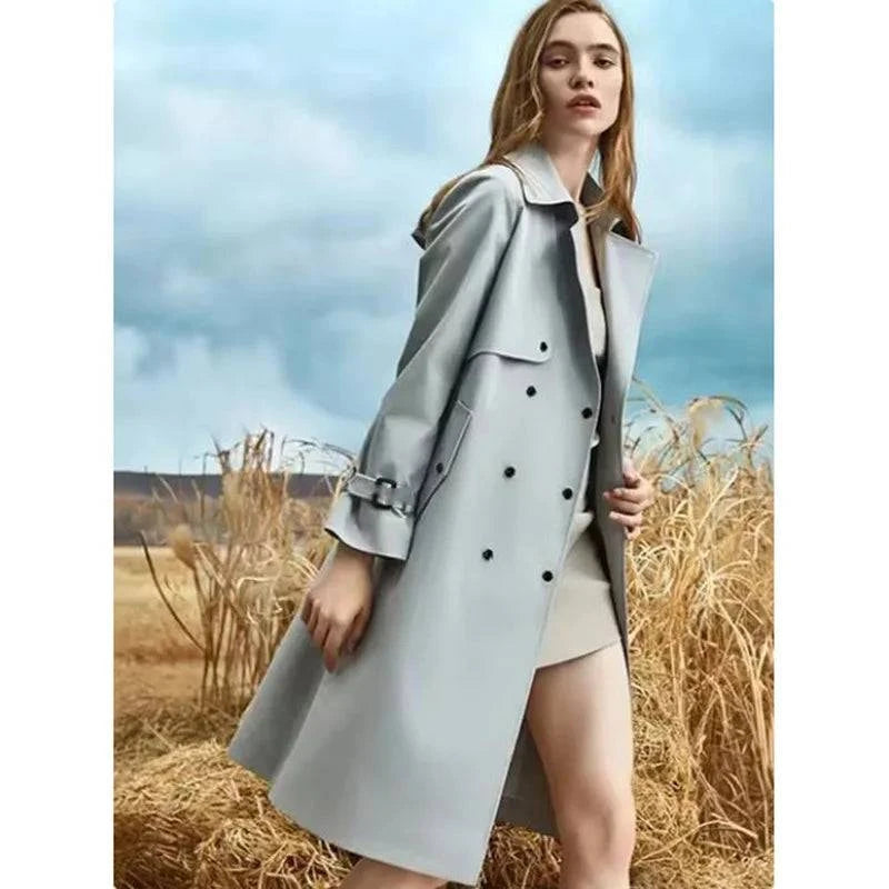 Sobretudo Feminino Moderno Com Cinto Azul Claro - Zellum