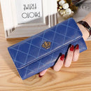 Carteira feminina azul couro quilted com detalhe dourado