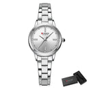 Relógio feminino com pulseira bicolor em aço inox e mostrador branco