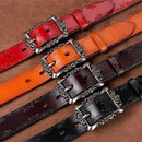 Cintos femininos de couro com fivela vintage em red, rosa, laranja, marrom e preto