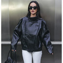 Jaqueta de couro sintético feminina oversized gola alta Zellum, preto, marrom ou bordô
