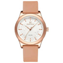 Relógio feminino Naviforce com mostrador floral branco, caixa rosé e pulseira de couro bege