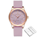 Relógio feminino Naviforce com mostrador floral roxo e pulseira rosé