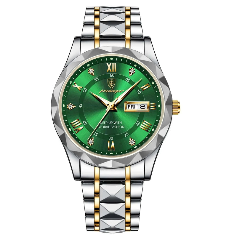 Relógio Masculino de Luxo Poedagar Feito em Aço Inox Dourado Verde - Zellum