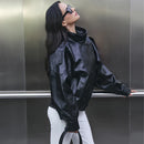 Jaqueta de couro sintético feminina oversized gola alta Zellum, preto, marrom ou bordô