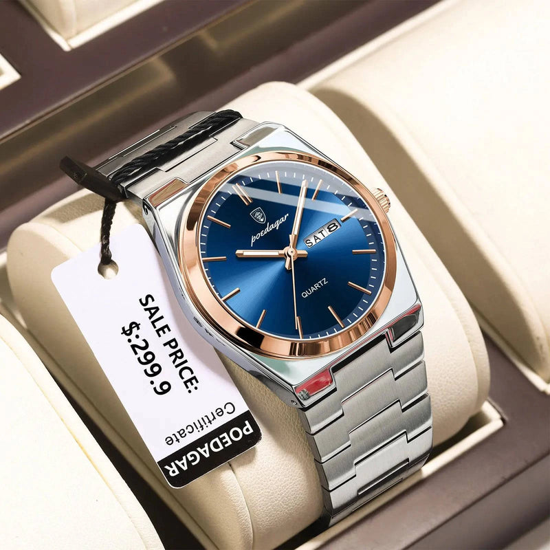 Relógio Masculino Poedagar Social de Aço Inox Rose Azul - Zellum