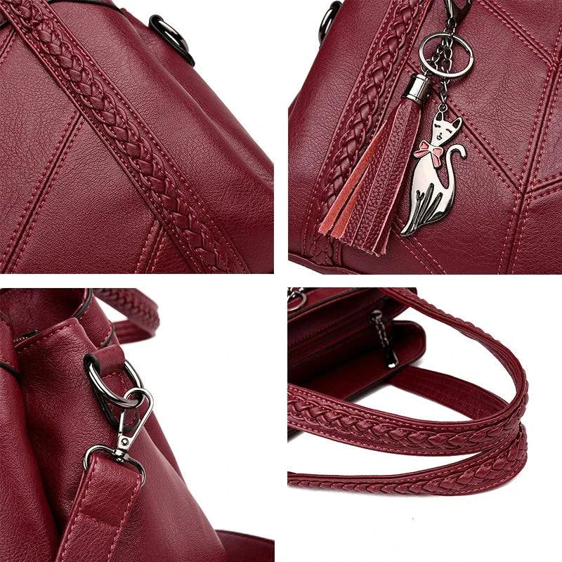 Alt text: Bolsa Tote Estruturada em Couro Marrom com Alça Adicional.