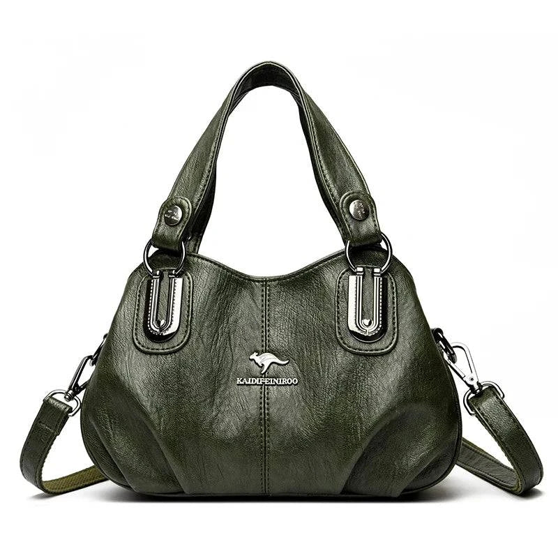 "Bolsa feminina de couro legítimo preta com alça dupla elegante."