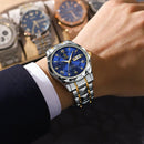 Relógio masculino aço inox pulseira bicolor azul com pulseira prateada e dourada