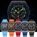 Relógio quadrado Curren com mostrador preto e pulseira de silicone em azul, laranja, vermelho, azul-marinho e preto