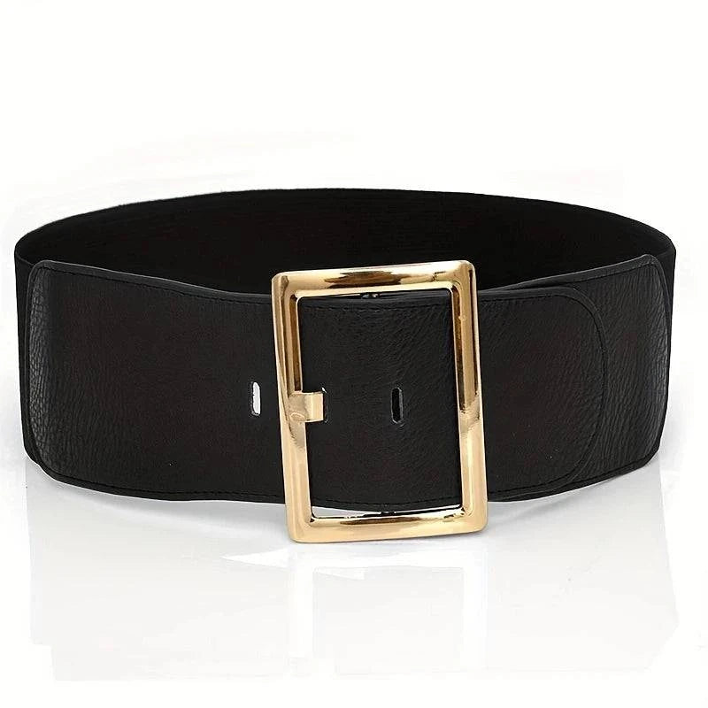 Cinto Feminino Largura Extra com Fivela Dourada Preto - Zellum