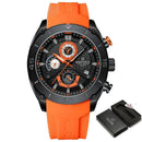Relógio esportivo Naviforce caixa preta pulseira laranja silicone cronógrafo