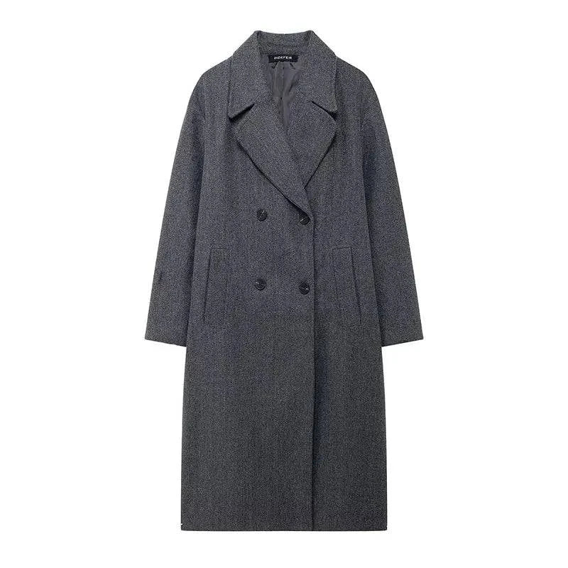 Sobretudo Feminino Longo Premium Feito em Lã Cinza - Zellum