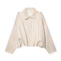 Jaqueta bomber feminina oversized de camurça com gola camisa e zíper Zellum