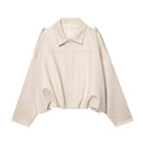 Jaqueta bomber feminina oversized de camurça com gola camisa e zíper Zellum