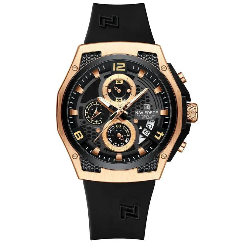 Relógio Masculino Esportivo NaviForce à Prova de Água Preto Dourado - Zellum
