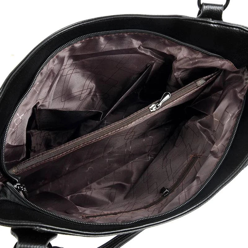 "Bolsa feminina de couro tote preta com alça dupla elegante"