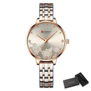Relógio Curren feminino com mostrador floral, caixa rosê-ouro e pulseira mista