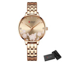 Relógio feminino Curren ouro rosé com mostrador floral e pulseira em aço