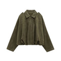 Jaqueta bomber feminina oversized de camurça com gola camisa e zíper Zellum