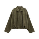 Jaqueta bomber feminina oversized de camurça com gola camisa e zíper Zellum