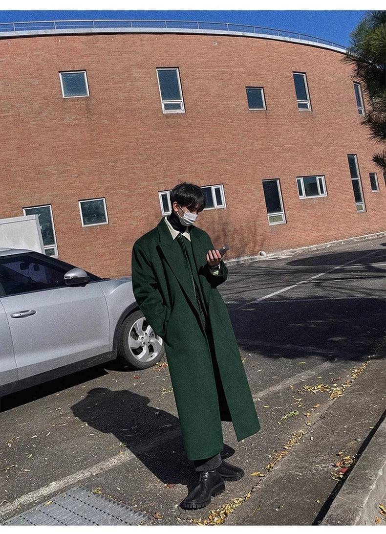 Sobretudo Masculino Longo Verde Sem Botão - Zellum