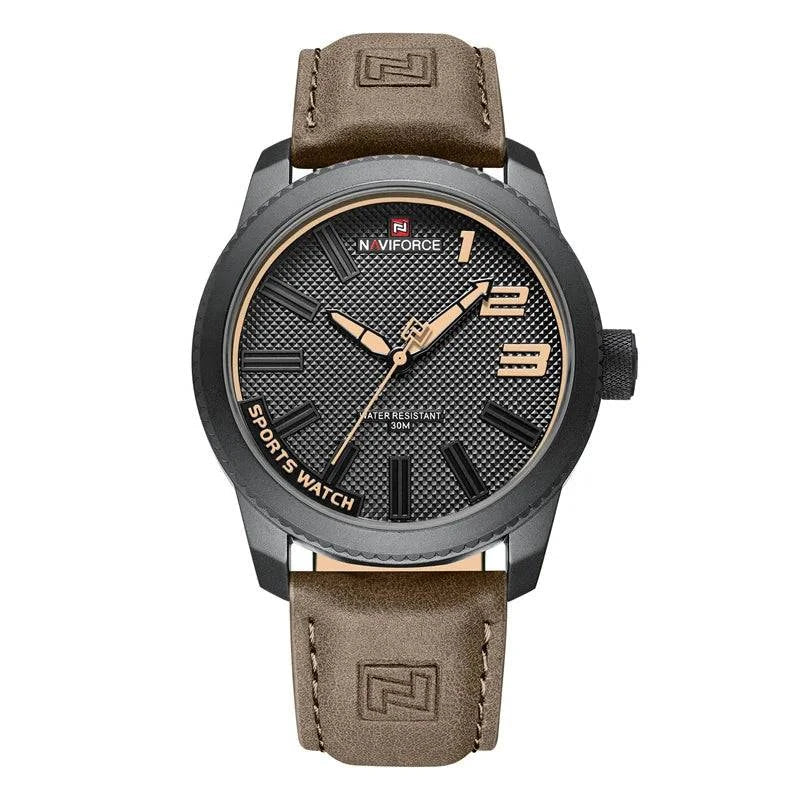 Relógio Masculino NaviForce Com Pulseira de Couro Preto Marrom - Zellum