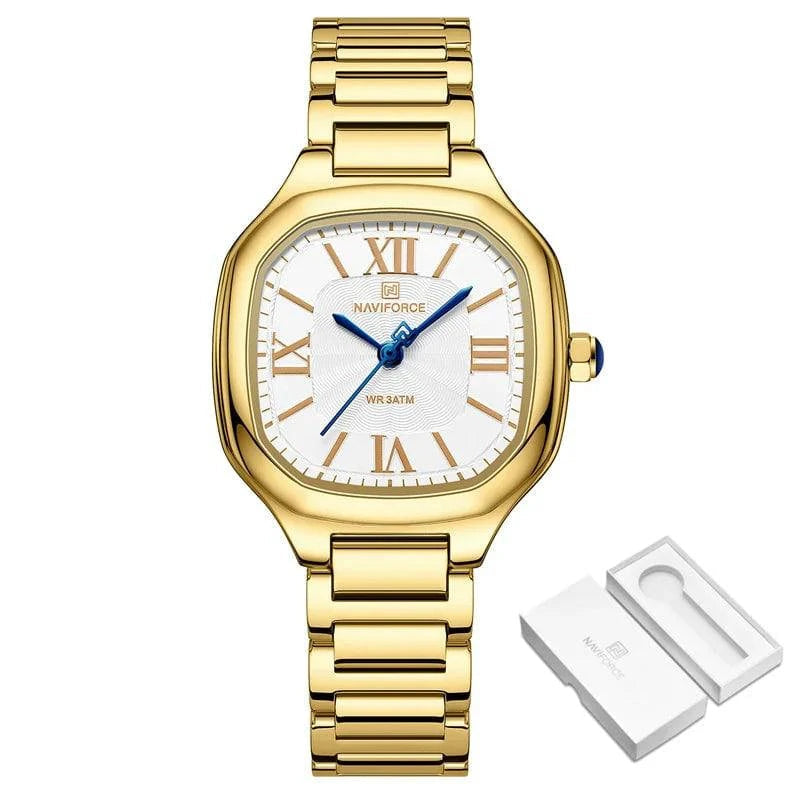 Relógio Feminino Naviforce Lux Sapphire Dourado Branco - Zellum