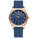 Relógio Naviforce com caixa rosé, pulseira azul e mostrador com detalhes florais