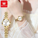Relógio feminino com pulseira de aço inoxidável dourado e mostrador branco