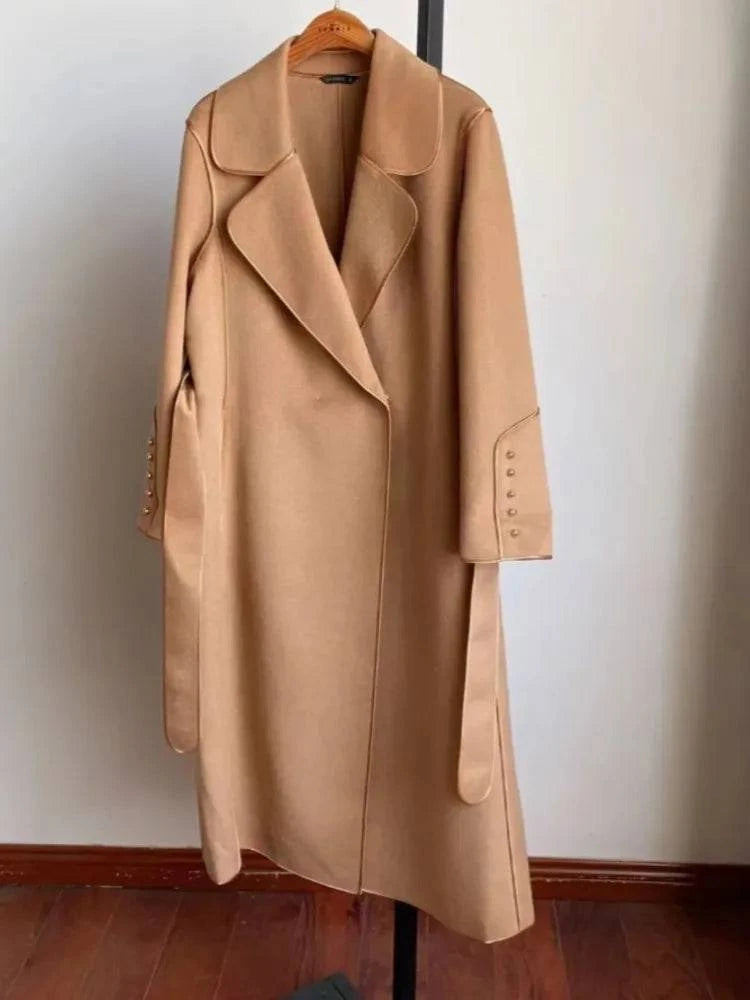 Sobretudo Feminino Longo em Lã Batida Camel - Zellum