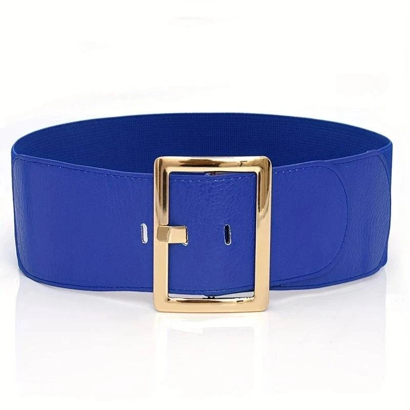Cinto Feminino Largura Extra com Fivela Dourada Azul - Zellum