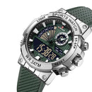 Relógio esportivo analógico e digital com pulseira verde de silicone